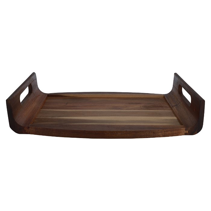 Serving tray, brown rectangular wood with a large handle image 2