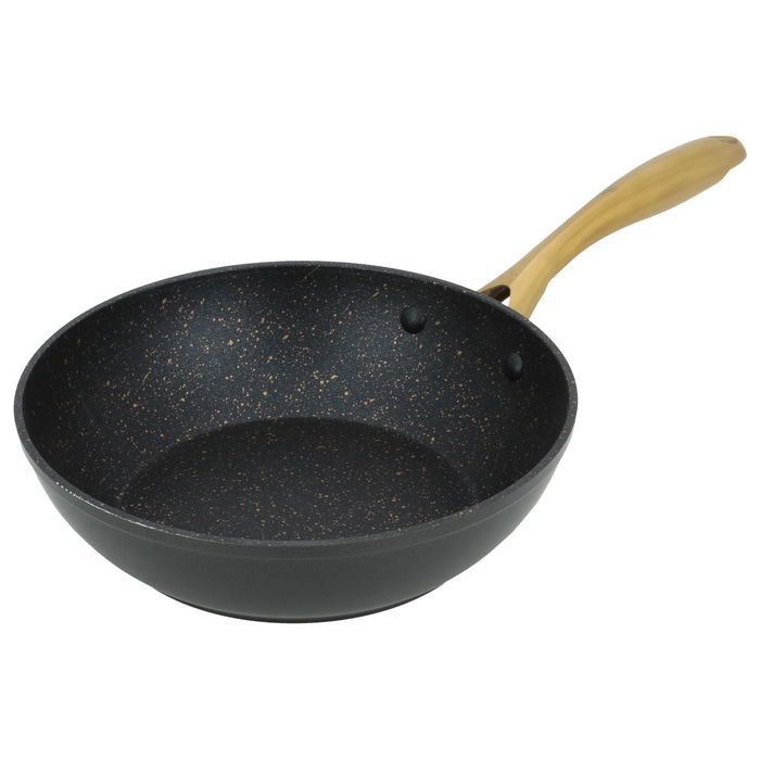 Rocky pan, deep black granite with a gold handle, 24 cm image 1