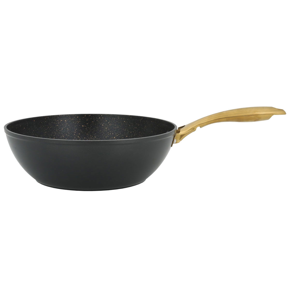 Rocky Frying Pan, Black Granite With Golden Handle, 30 Cm