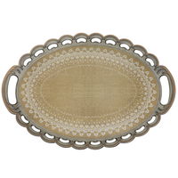 Tray for serving, oval shape, fiber beige engraved with golden edges, Alsaifgallery product image