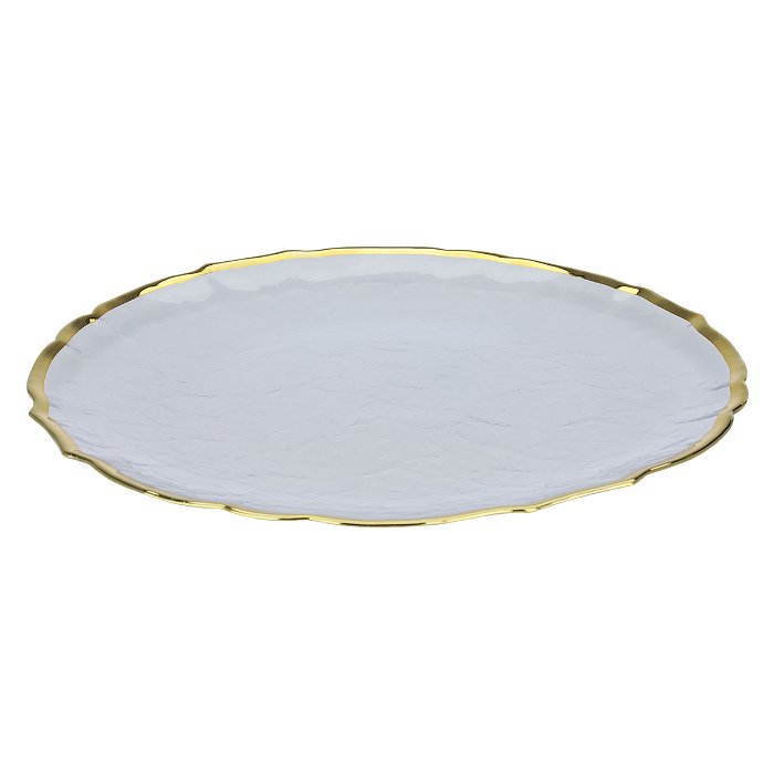 Transparent round glass solution plate with gold line image 2
