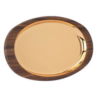 Serving tray golden oval steel with a large dark wooden edge product image