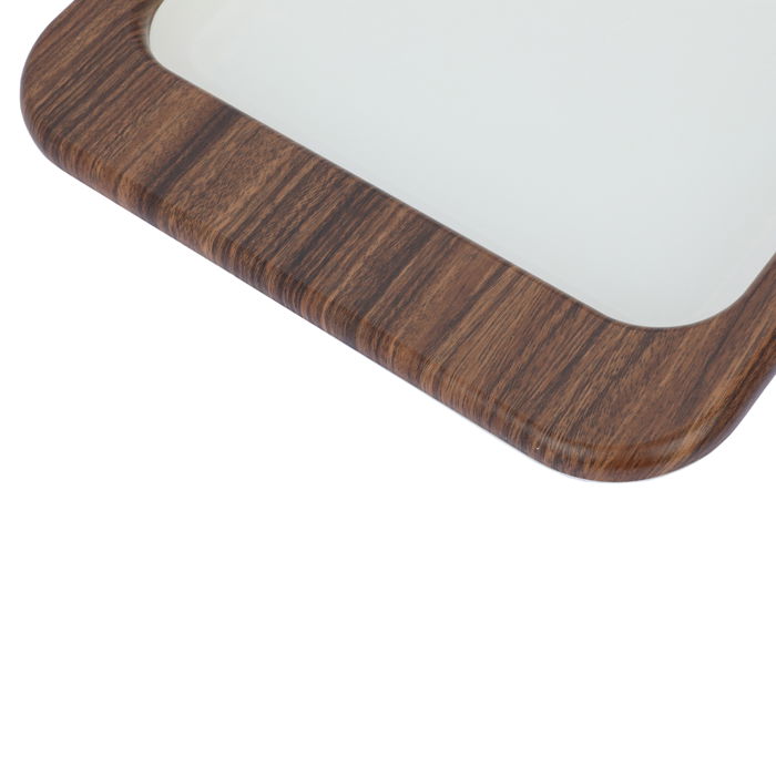 Serving tray, white rectangular steel with a large dark wooden edge image 3