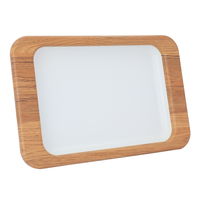 Serving tray, white rectangular steel with a small wooden edge product image