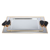 Serving trays set, shiny silver rectangular steel with a golden edge, two pieces product image