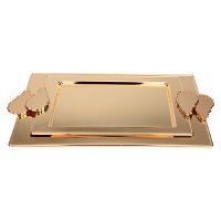 Serving trays set, shiny golden rectangular steel with two handles product image