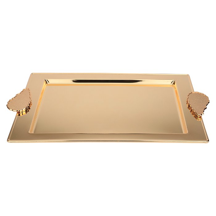 Serving trays set, shiny golden rectangular steel with two handles image 2