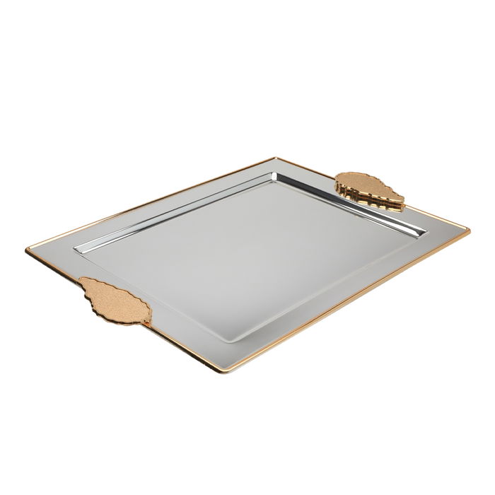 Serving trays set, glossy rectangular steel with a golden edge, 2 pieces image 2