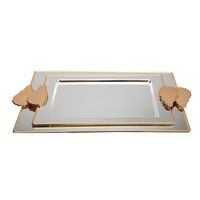 Serving trays set, glossy rectangular steel with a golden edge, 2 pieces product image