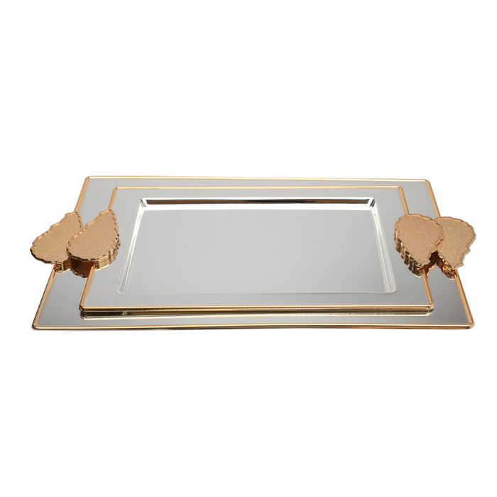 Serving trays set, glossy rectangular steel with a golden edge, 2 pieces image 1