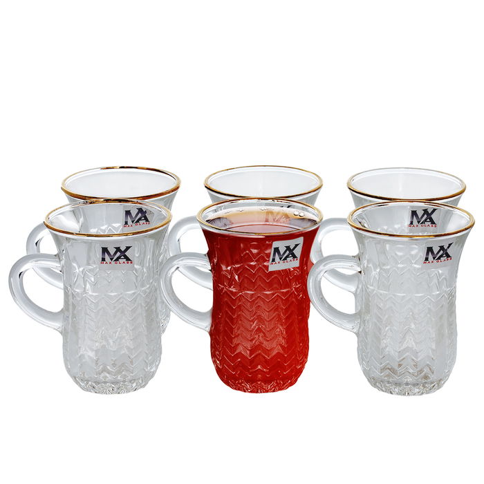 Max Gold Stripe Glass Tea Pialat Set 6 Pieces image 1