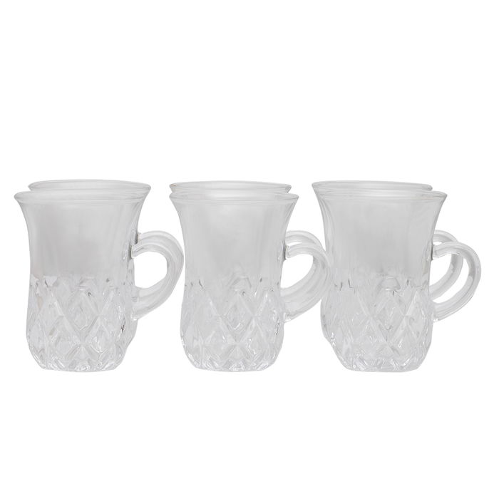 Glass tea cups set with side handle image 2