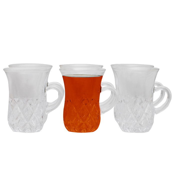 Glass tea cups set with side handle image 1