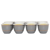 Arabic coffee cups set, gray porcelain, golden Islamic pattern, 12 pieces product image