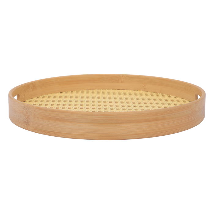 Bamboo serving tray, large round wooden image 2