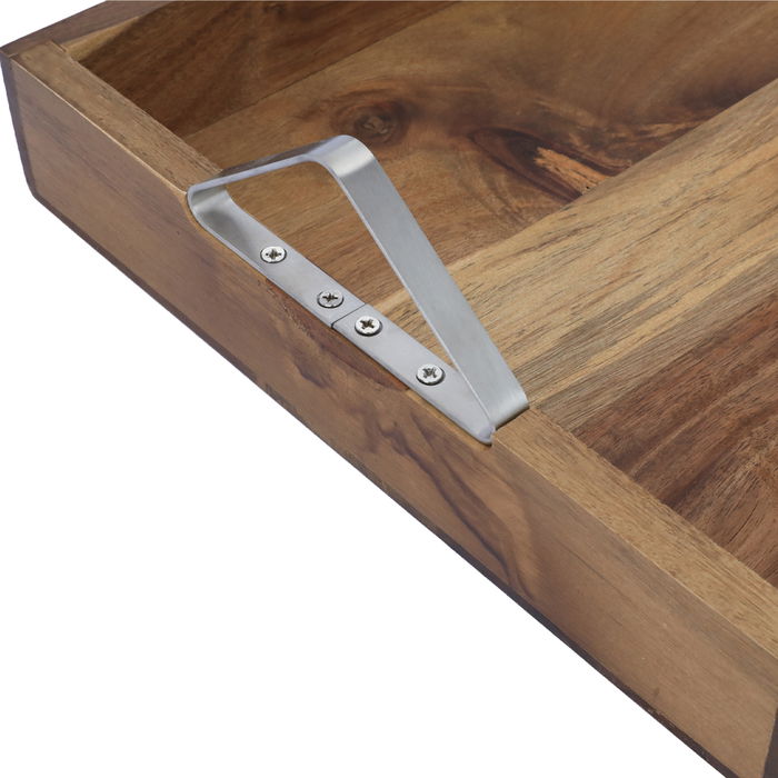 Serving tray, rectangular wood with a large steel handle image 3