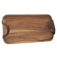 Serving tray, rectangular wood with small leather handle product image