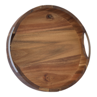 Serving tray, round wood with a steel handle product image