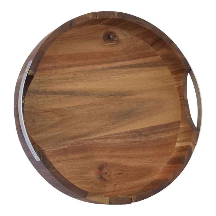 Serving tray, round wood with a steel handle image 1