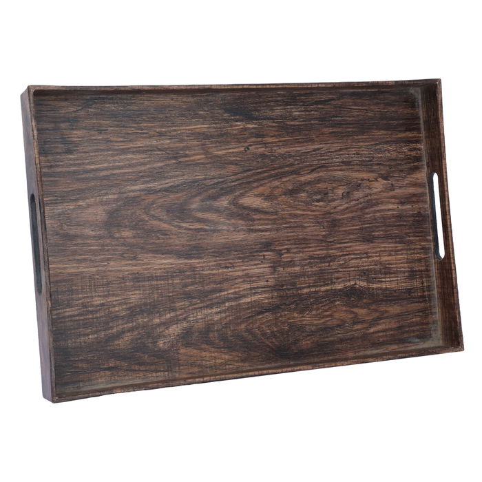 Serving tray, dark wood rectangular with handle image 1