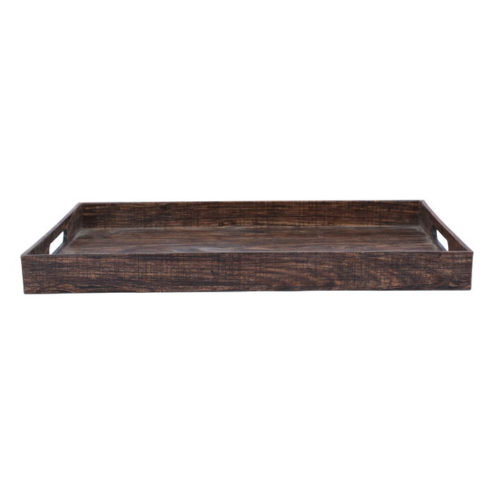 Serving tray, dark wood rectangular with handle image 2