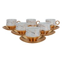 Turkish coffee cups, white, with handle and golden saucer, 12 pieces product image
