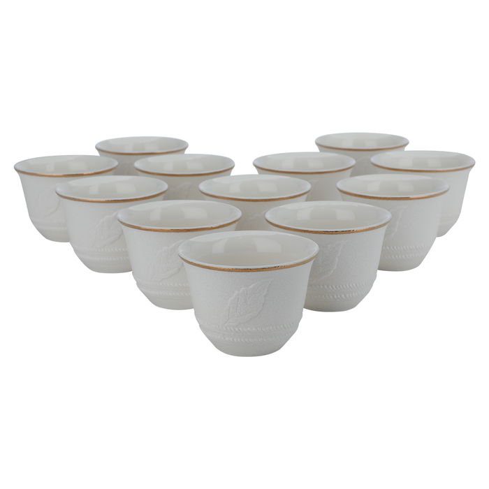 Cups set, white coffee, leaf carving, 12 pieces image 1