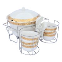 Porcelain soup set embossed gilded with stand 15 pcs product image
