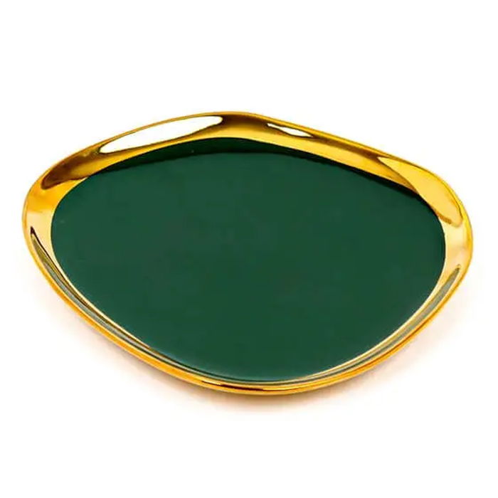 Dish serving a green porcelain sweets with a small flat gold 7 inch image 1