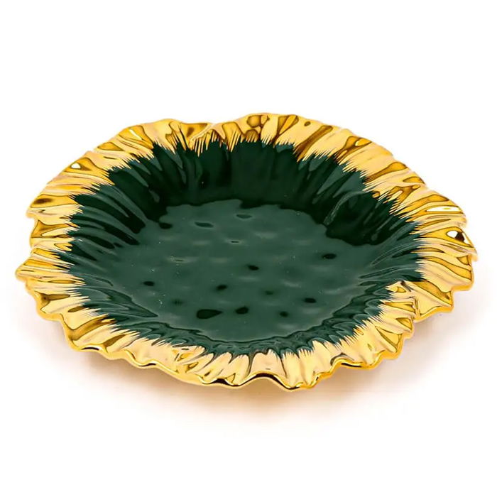 Green Porcelain Solution Serving Plate with Gold 8.75 Inch image 1