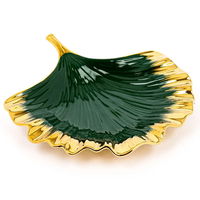 Serving plate of green porcelain dessert with large gold 11 inch product image