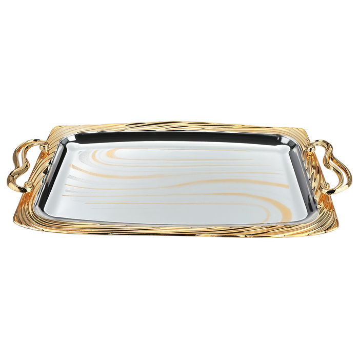 Serving trays set, gilt silver striped, 3-pieces image 2