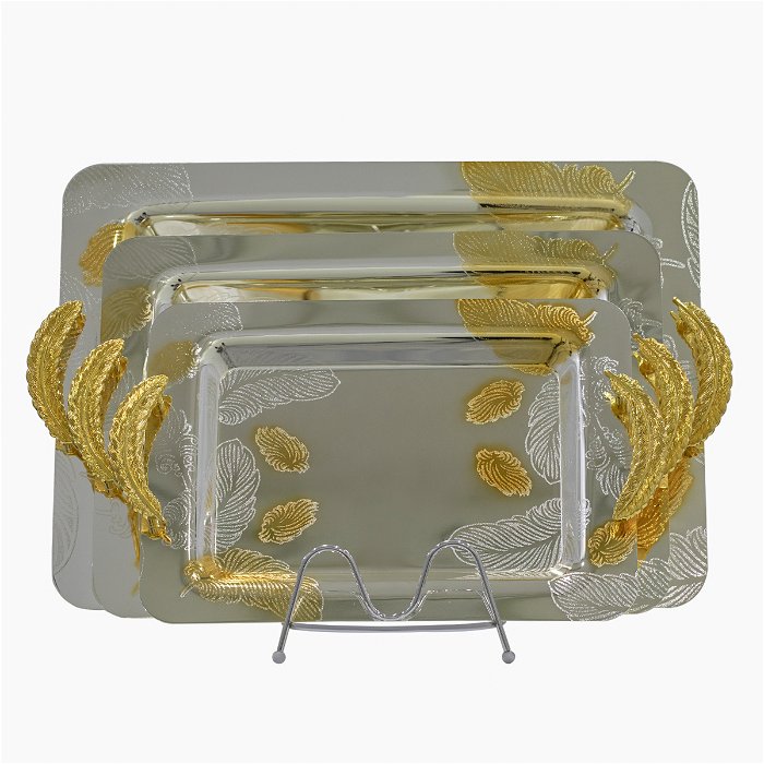A set of gilded silver steel serving trays embossed with a branch shape, 3 pieces image 1