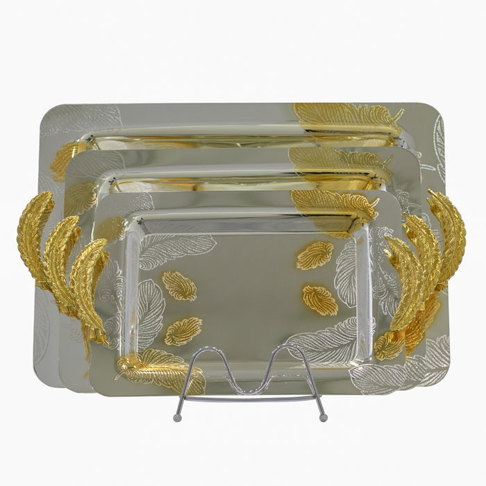 A set of gilded silver steel serving trays embossed with a branch shape, 3 pieces image 1