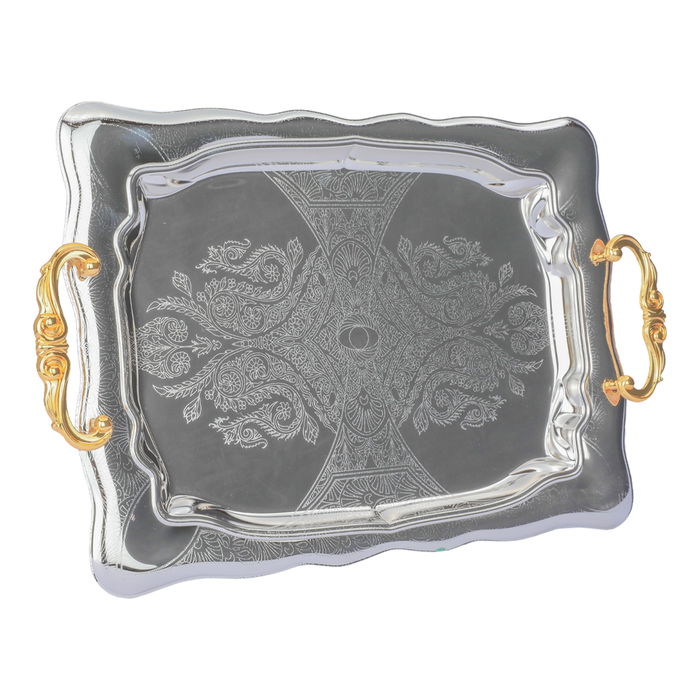 Serving trays set, silver steel embossed with gilded handle, 3 pieces image 2