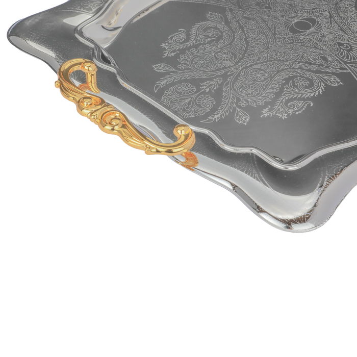 Serving trays set, silver steel embossed with gilded handle, 3 pieces image 3