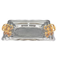 Serving trays set, silver steel embossed with gilded handle, 3 pieces product image