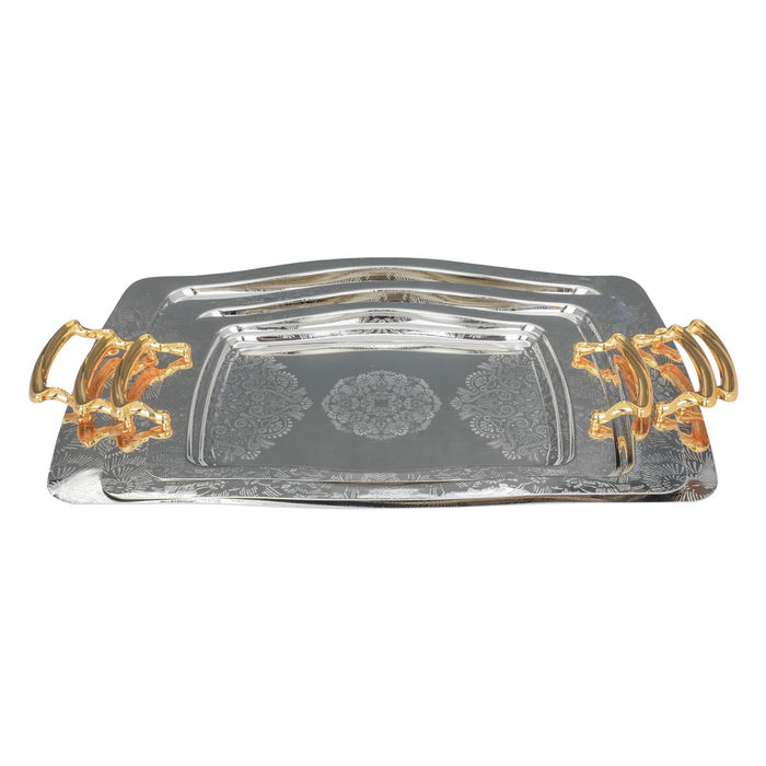 Serving trays set, gilded silver steel, embossed with gilded handle, 3 pieces image 1