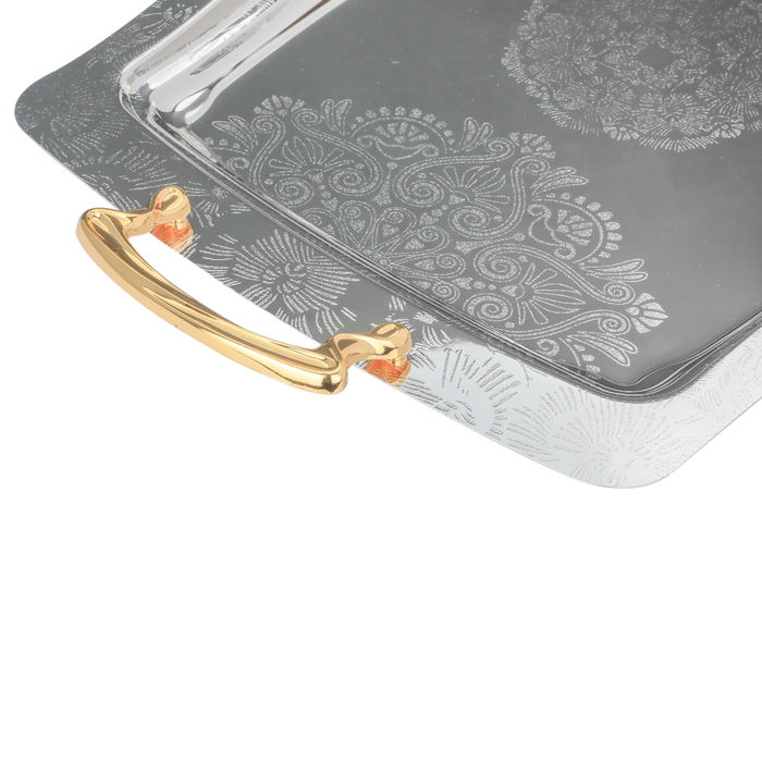 Serving trays set, gilded silver steel, embossed with gilded handle, 3 pieces image 3