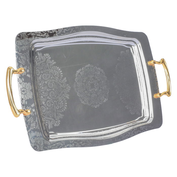 Serving trays set, gilded silver steel, embossed with gilded handle, 3 pieces image 2