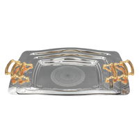 Serving trays set, silver steel embossed with gilded handle, 2 pieces product image