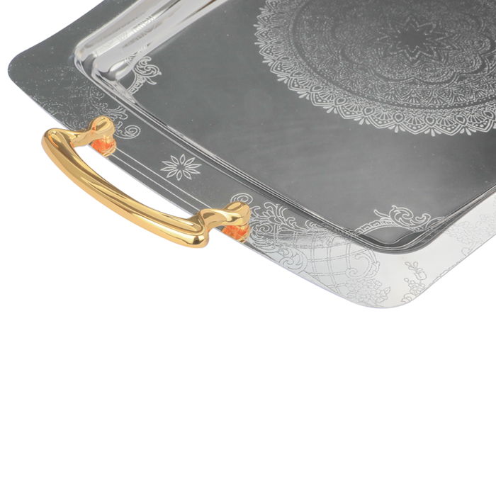 Serving trays set, silver steel embossed with gilded handle, 2 pieces image 3