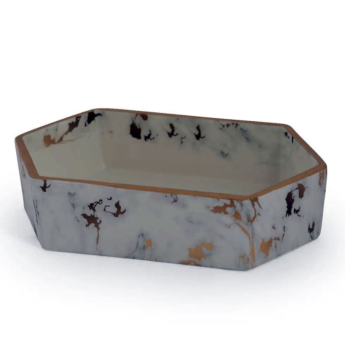 serving dish large hexagonal white marble image 1