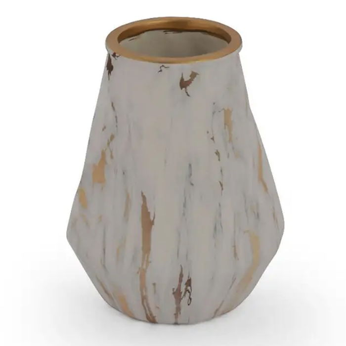 Small Circular White Marble Porcelain Vase image 1