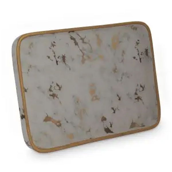 Porcelain Serving Plate White Marble Large Square image 1