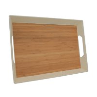 Serving tray, rectangular with two wooden edges, 16 inches product image