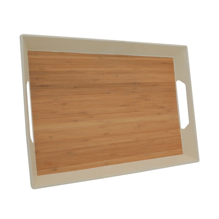 Serving tray, rectangular with two wooden edges, 16 inches image 1