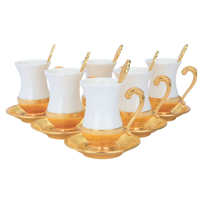 Tea and coffee serving set, white porcelain with a golden base, 26 pieces image 2