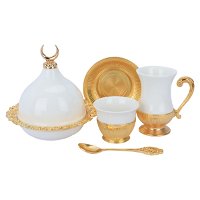 Tea and coffee serving set, white porcelain with a golden base, 26 pieces product image