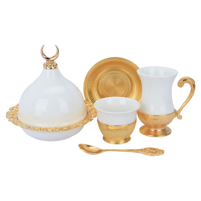 Tea and coffee serving set, white porcelain with a golden base, 26 pieces image 1